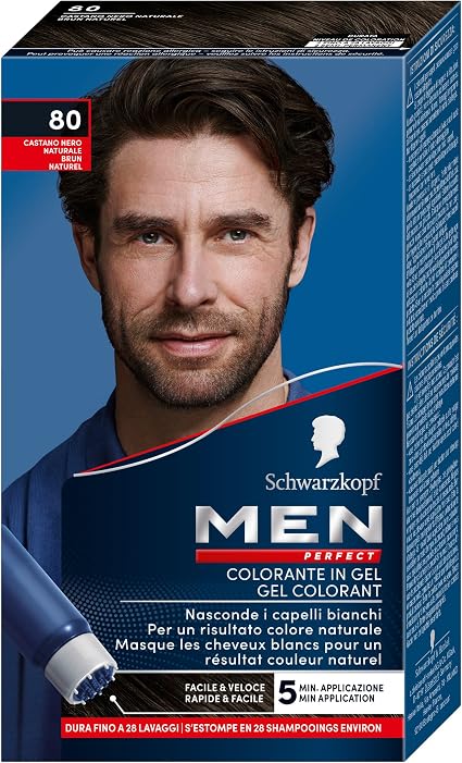 Men Perfect - Schwarzkopf - Men's White Hair Dye Gel - Men's Hair Colour - Natural Result - Quick and Easy Application - Ammonia-Free - Natural Brown 80 - Image 1