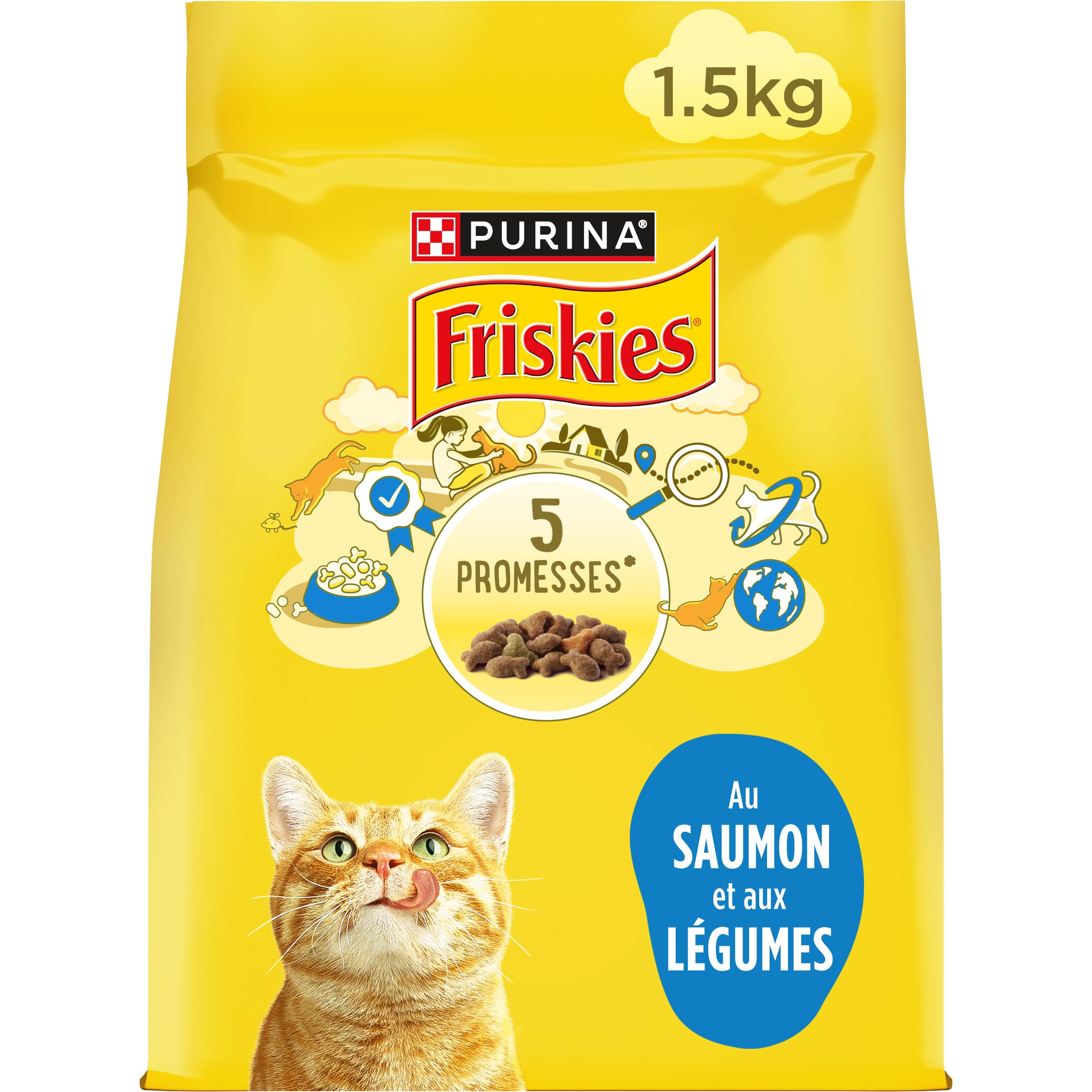 FRISKIES | Cat | Complete Dry Food for Adult Cats | Salmon and Vegetable | Complete Food Rich in Vitamins and Minerals | Bag | 1.5 kg - Image 1