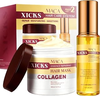 Ensemble de traitement capillaire à la maca, masque capillaire réparateur de 500 ml et huile essentielle de 50 ml, revitalisant en profondeur pour cheveux abîmés - Image 1