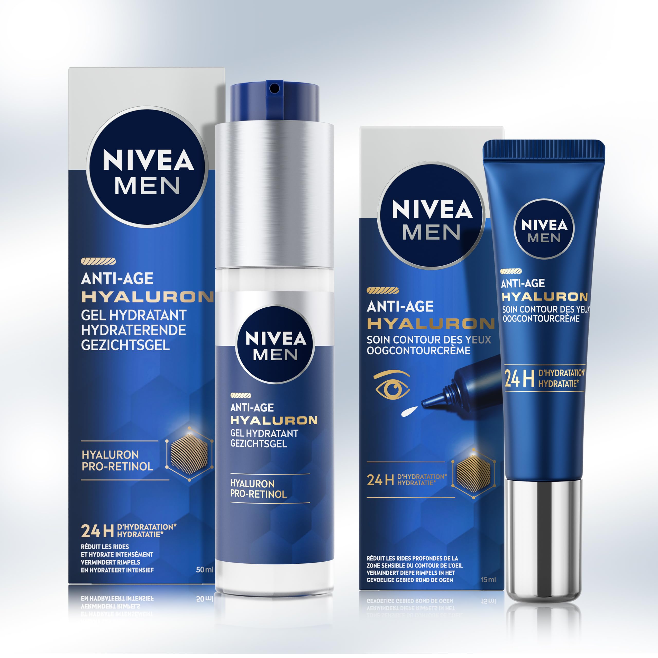 NIVEA MEN ACTIVE AGE Facial Routine, Anti-aging treatment for men including a day care enriched with creatine & caffeine and an eye contour treatment with hyaluronic acid - Image 1