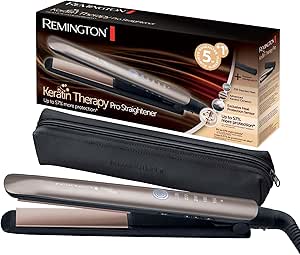 Remington Hair Straightener [Innovation: Heat Protection Sensor] Keratin Therapy (Keratin & Almond Oil Care, Ceramic, LCD Screen, 160-230°C, Pouch) Straightening Iron S8593 - Image 1
