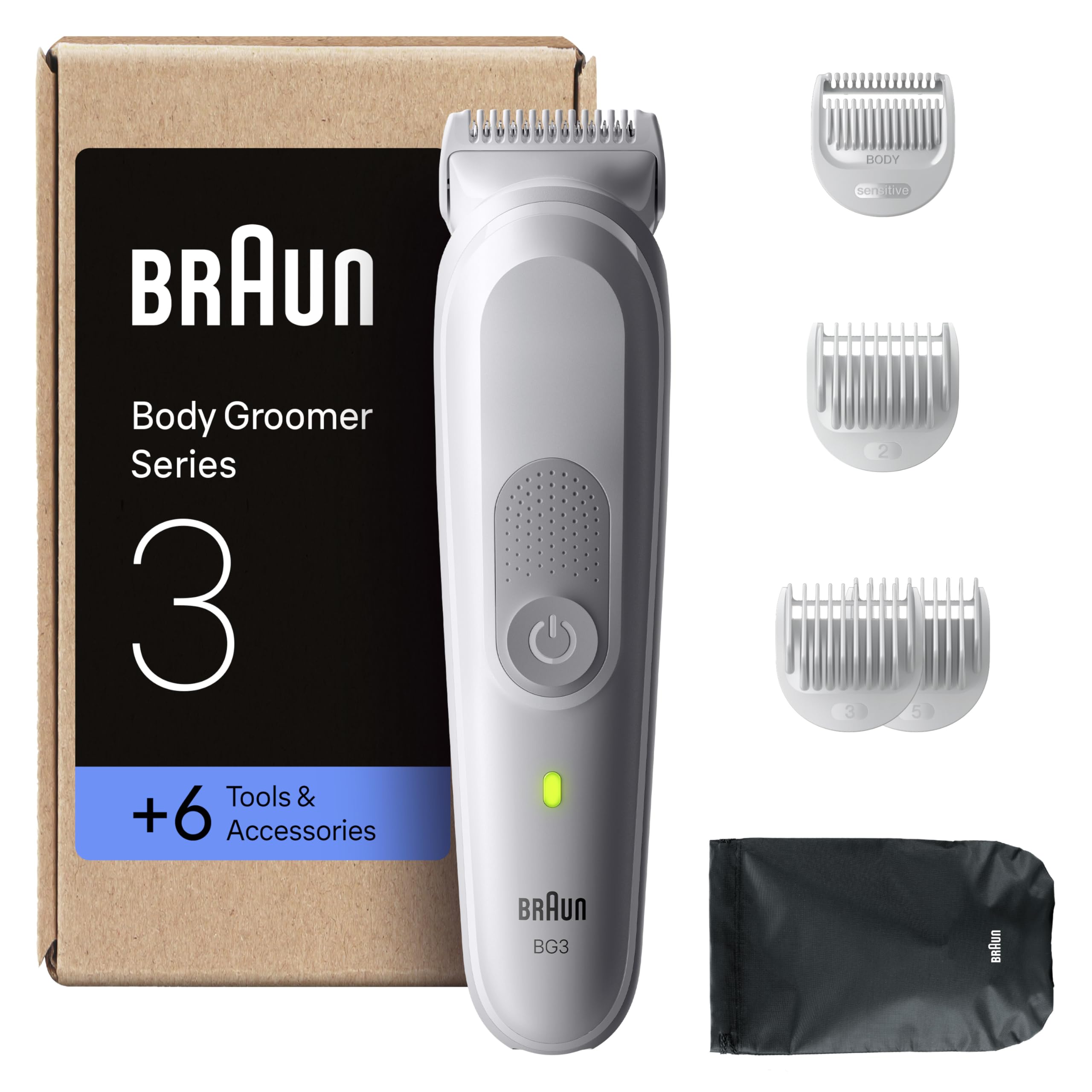 Braun Body Groomer Series 3 Body Groomer + 6 Shaving Tools with SkinGuard Protection, 80 Min Battery Life, Gentle for Sensitive Areas, Shave and Mow, Waterproof, BG3575, Grey - Image 1