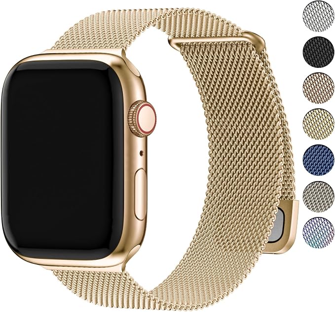 Fullmosa Compatible with Apple Watch Band Series 11/10 42mm, Se 3/2/1 Series 6/5/4 40mm,Series 9/8/7 41mm, S3/2/1 38mm for Women Men Milanese Stainless Steel Buckle, Gold - Image 1