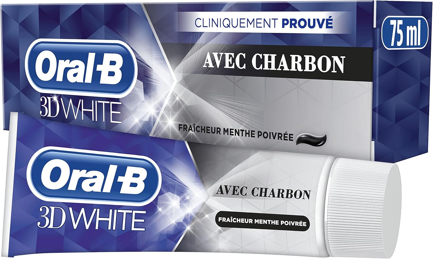 Oral-B Dentifrice Charbon 3D White Pour Effet Blancheur Dès Le Premier Brossage Des Dents, 75ml - Image 1