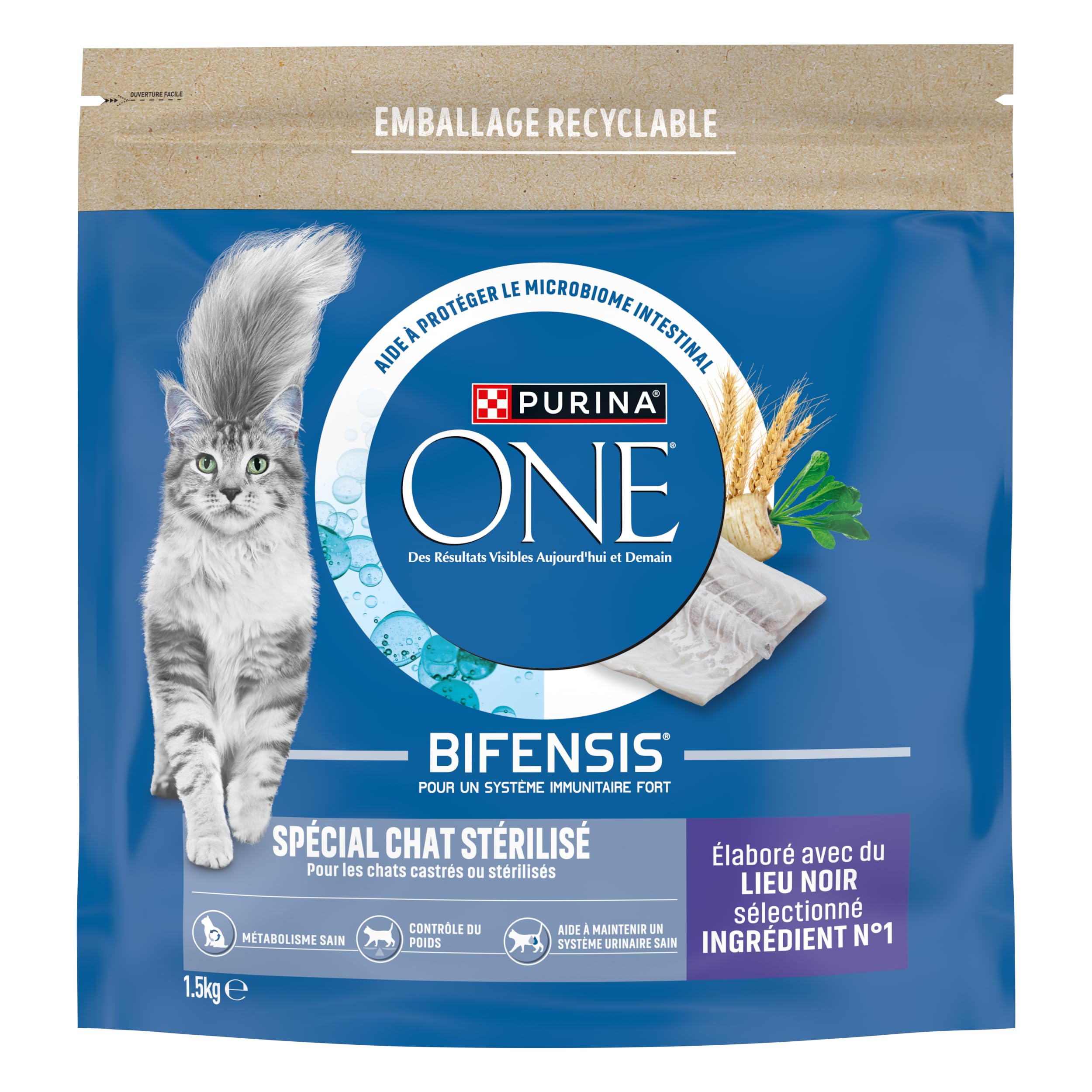 PURINA ONE SPÉCIAL Chat STÉRILISÉ Croquettes Lieu Noir 1,5kg - Image 1