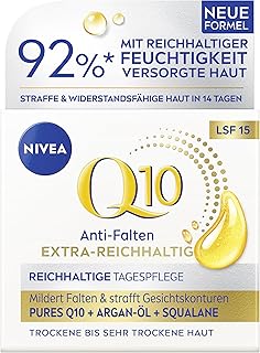 NIVEA Q10 Crème de jour pour le visage avec SPF 15, soin raffermissant du visage avec Q10, huile d'argan bio et squalane, crème de jour pour peaux très sèches, Q10 anti-rides extra riche (50 ml) - Image 1