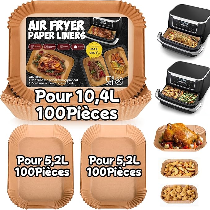 300PCS Air Fryer Baking Paper for Ninja Foodi Flexdrawer 10.4L Dual Zone Air Fryer, Accessories for Ninja AF500EU AF500EUCP Airfryer, Parchment Paper Airfryer for Cosori 10L/ Cecotec 9L - Image 1