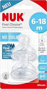 Nuk First Choice+ Flow Control Teat for Bottles | 6-18 Months | Anti-Colic Valve | BPA-Free | 2 Pieces - Image 1
