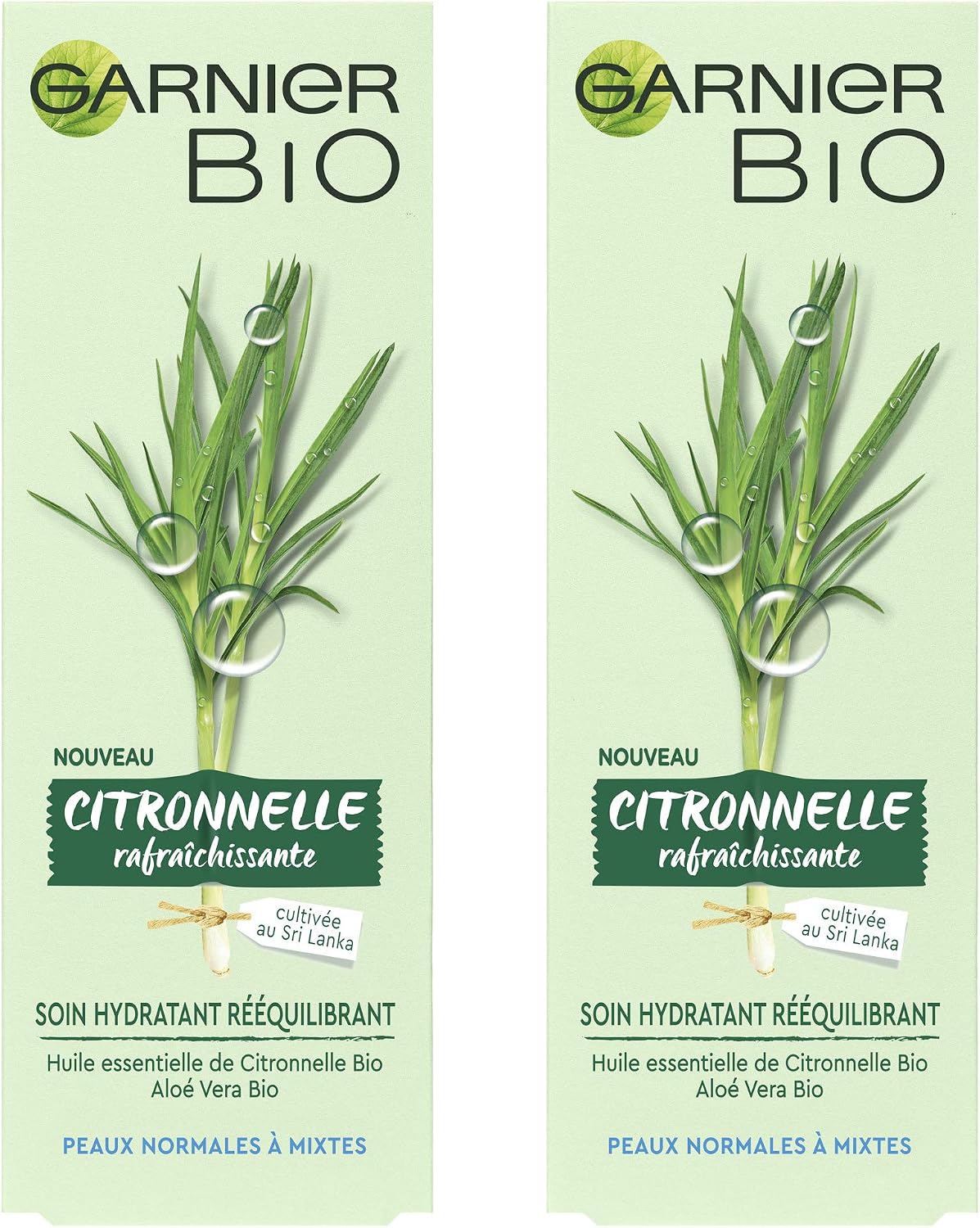 Garnier Bio - Soin Hydratant Rééquilibrant - Citronnelle Rafraîchissante - Peaux Normales à Mixtes - Lot de 2 x50 ml - Image 1