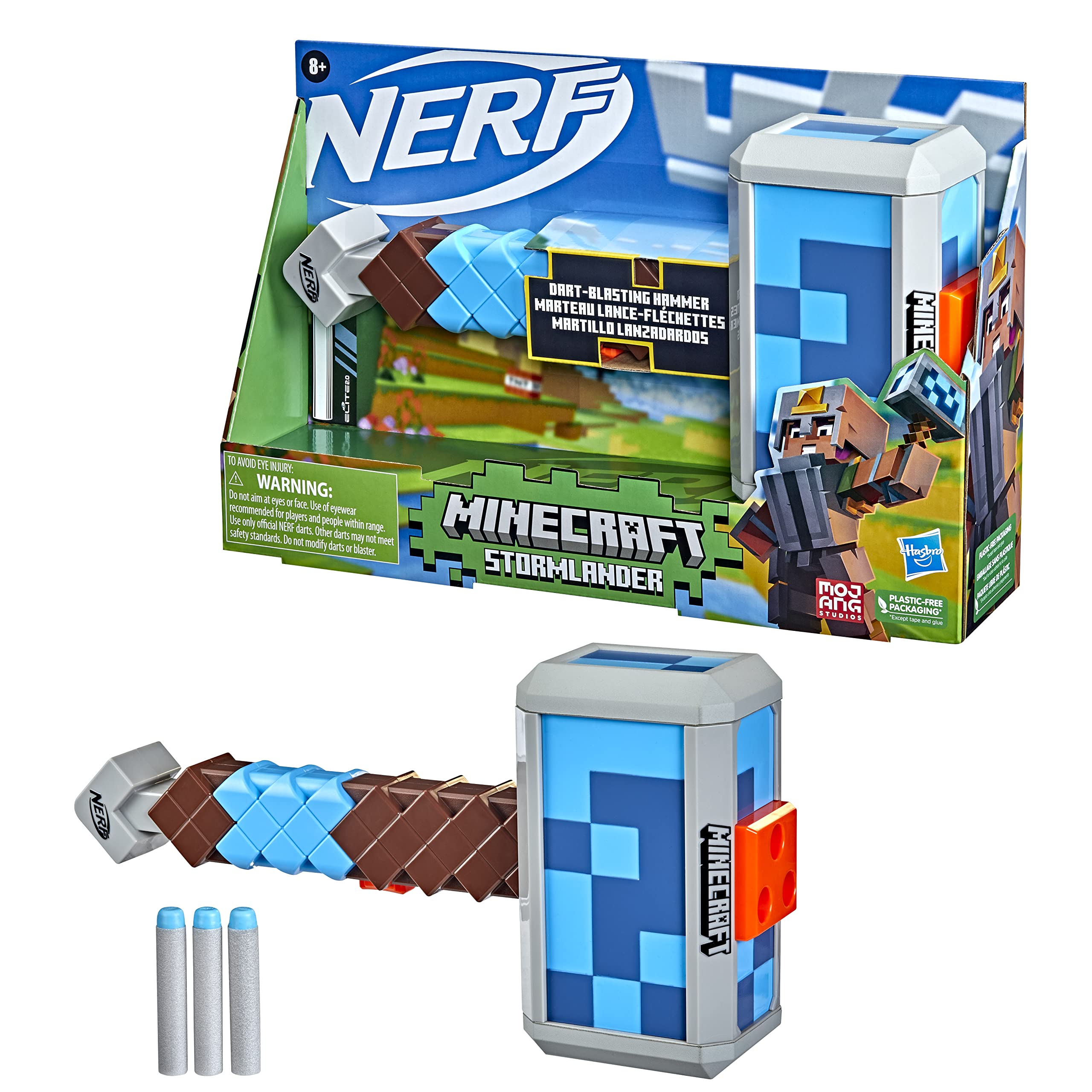 Nerf Minecraft, marteau lance-fléchettes Stormlander, tire 3 fléchettes, inclut 3 fléchettes Nerf Elite officielles - Image 1