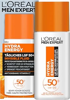 L'Oréal Men Expert Protection solaire UV SPF 50 pour homme, fluide invisible pour le visage contre les rayons du soleil, crème solaire pour homme SPF 50+ contre le vieillissement de la peau, avec - Image 1