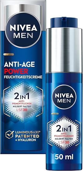 NIVEA MEN Anti-aging 2 in 1 Power Day Care with SPF 30, Hyaluronic Acid Face Care for Men with Anti-Aging Effect, Skin Care with LUMINOUS630® Against Age Spots and - Image 1