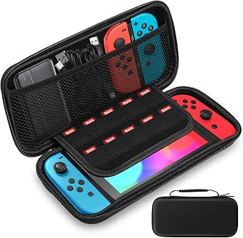 Lrocotanc Sac de Transport Rigide Noir Compatible avec Nintendo Switch et Switch OLED – Sacoche Switch –Housse Switch – avec 10 emplacements pour Cartes et Rangement pour Accessoires - Image 1