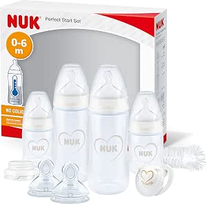 NUK Perfect Start First Choice+ Baby Bottle Set - 0-6 Months - 4 Anti-Colic Bottles, 1 Pacifier, 1 Brush and More - BPA Free - 10 Piece Set - Image 1