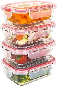 LG Luxury & Grace Set of 4 360ml Glass Food Storage Containers Airtight Containers for Microwave, Oven, Dishwasher and Freezer BPA Free - Image 1