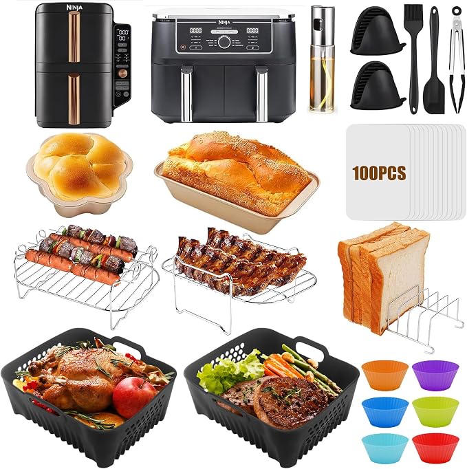 Silicone Air Fryer Mould for Ninja, Air Fryer Accessories for Ninja Double Stack XL Fryer SL400EU, Dual Zone AF400EU AF451 AF500EU Accessories Air Fryer Ninja 9.5-10.4L, Air Fryer Mould, Grill etc - Image 1