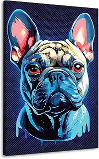 ARTEDinoi Modern Painting on Canvas French Bulldog Blue Style Wall Decoration Size 60 x 40 x 2 cm - Image 1
