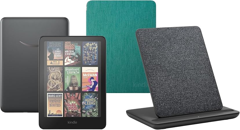 Kindle Colorsoft Signature Edition (32 GB) without ads, Jade Amazon Clear Back Cover and a Made for Amazon Wireless Charging Dock - Image 1