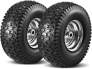 15x6.00-6 wheel front tires and tires 2 Pack for craftsmen Husqvarna lawn mower 3 inch centered hub perforation ID 3/4 inch natural rubber 4 layers with tube - Image 1