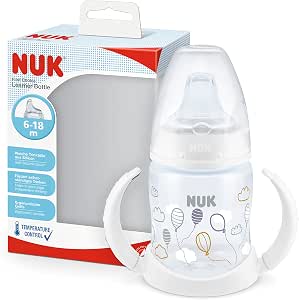Nuk First Choice Leak Proof Cup | 150ml | Ergonomic Handles & Physiological Silicone Spout | Leakproof | 6-18m | Anti-Colic | Temperature Control | BPA Free | Balloons (White) - Image 1