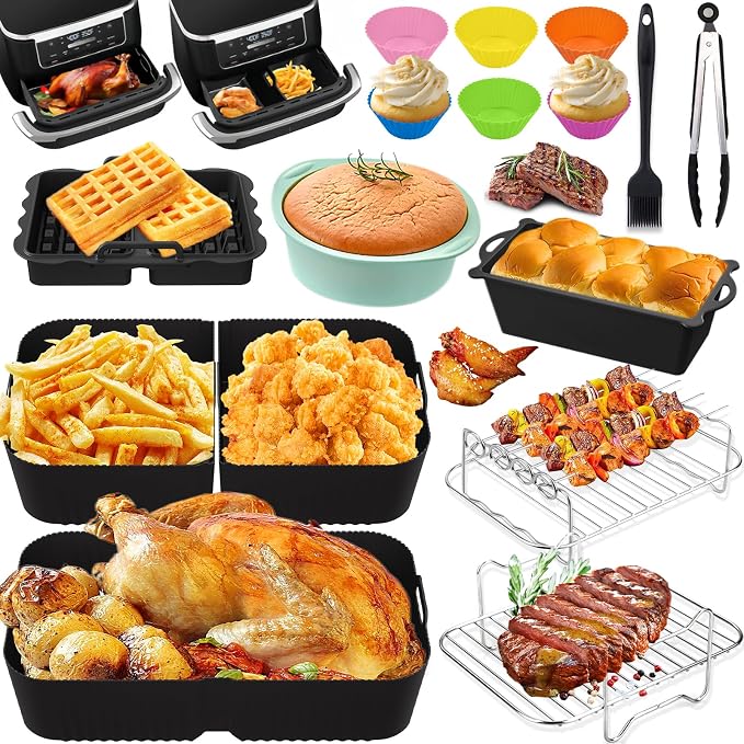 Silicone Air Fryer Mould Accessories for Ninja Air Fryer 10.4L AF500EU/COSORI 10L/COSORI Dual Zone 10L Twinfry Airfryer, Reusable Silicone Reusable Dish, Grid Racks, Grid Grid - Image 1