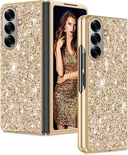 Coque Briller pour Samsung Galaxy Z Fold 7 Paillette Brillant Étui pour Samsung Z Fold 7 Mince Léger Antidérapant Antichoc Bumper Protection Galaxy Z Fold7 Case Placage Diamant Bling Luxe (Doré) - Image 1