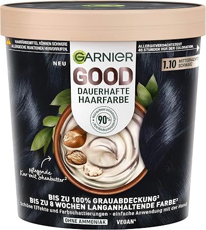 Garnier GOOD Permanent Hair Color 1.10 Midnight Black - Ammonia-Free Coloring, Up to 100% Grey Coverage, 1 Count - Image 1