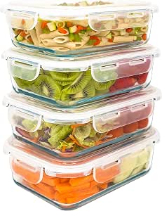 LG Luxury & Grace Set of 4 Glass Food Containers 1000ml Airtight Container Microwave Oven Dishwasher Freezer BPA Free - Image 1