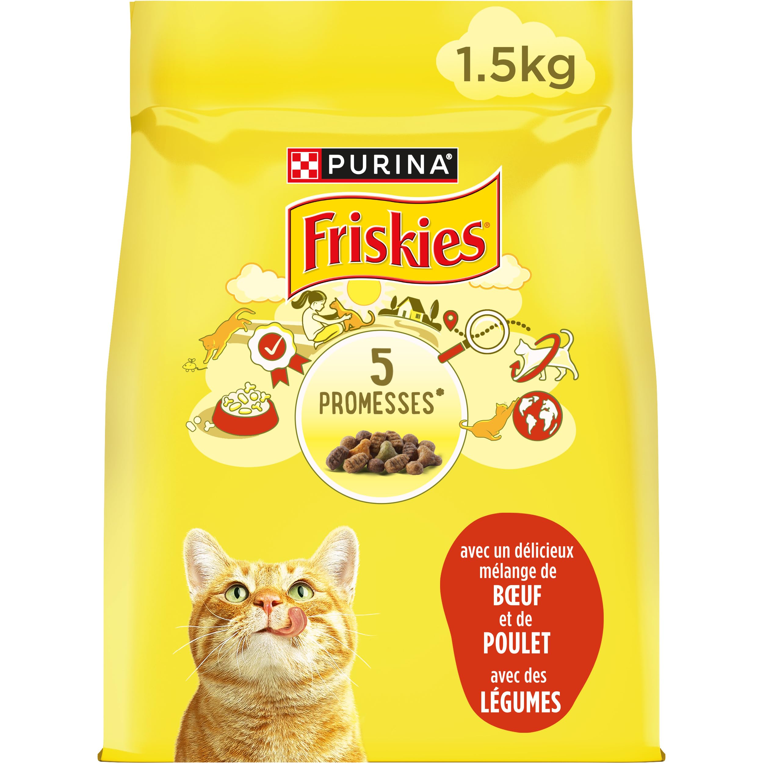 FRISKIES | Cat | Complete Dry Food for Adult Cats | Beef, Chicken and Vegetables | Complete Food Rich in Vitamins and Minerals | Bag | 1.5 kg - Image 1
