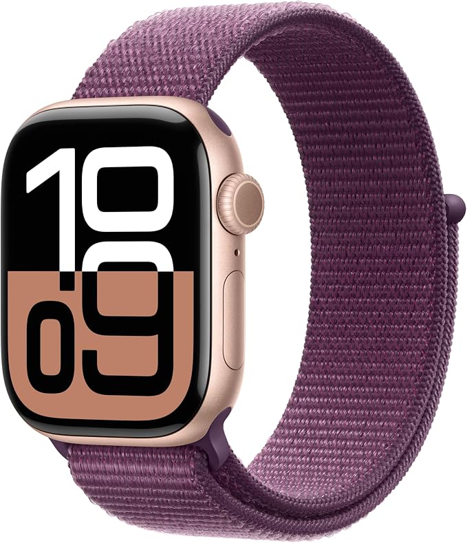 Apple Watch Series 10 [GPS, 42mm] - Rose Gold Aluminum Case with Plum Sport Loop Strap, One Size (Refurbished) - Image 1