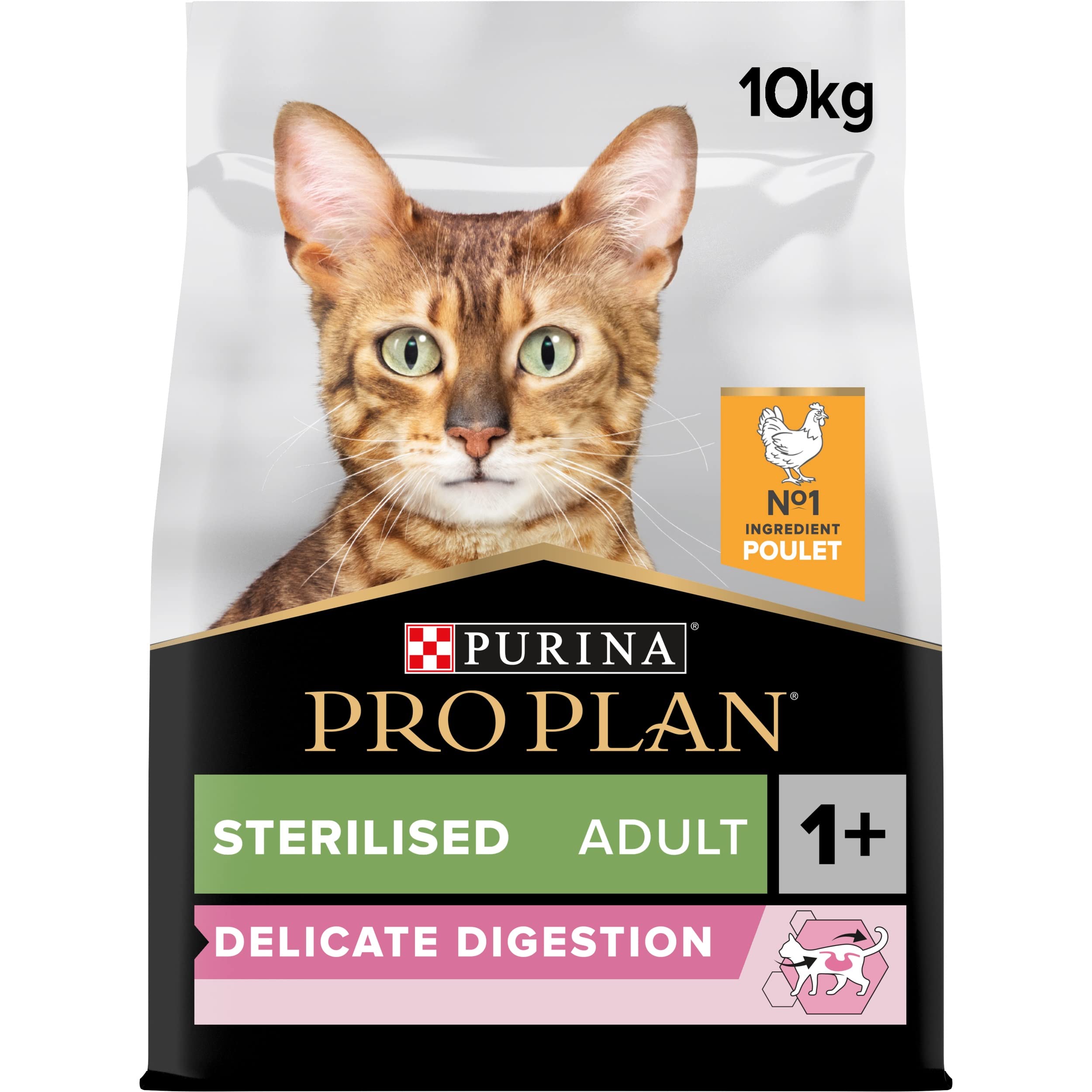 PURINA PRO PLAN | Adult DELICATE DIGESTION | Complete Food for Sterilized Adult Cats | Promotes a Healthy Digestive System | Dry Food | Chicken | Bag | 10 kg - Image 1