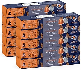 by Amazon - Café colombien compatible Nespresso, Torréfaction Moyenne, 100 capsules en aluminium, 10 unités, lot de 10 - Certifié Rainforest Alliance - Image 1