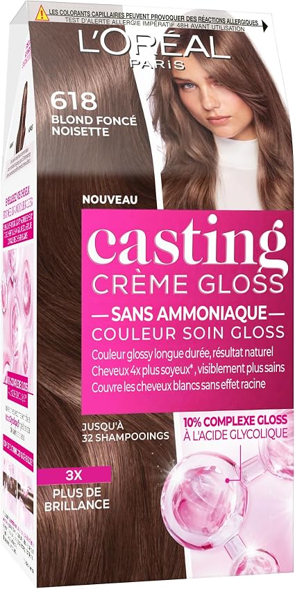 L'ORÉAL PARIS Semi-Permanent Hair Colour Tone on Tone - Gloss Care Colour - Ammonia-Free - Casting Cream Gloss - Shade : Dark Hazelnut Blonde (6.18) - Image 1