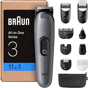 Braun Series 3 All-in-One Shaving Kit, 11-in-1, Ultra-Sharp Blade, 14 Lengths, Precise Cut for Face and Hair, 50 Min Runtime, Easy and Fast Style, AIO3565, Grey - Image 1