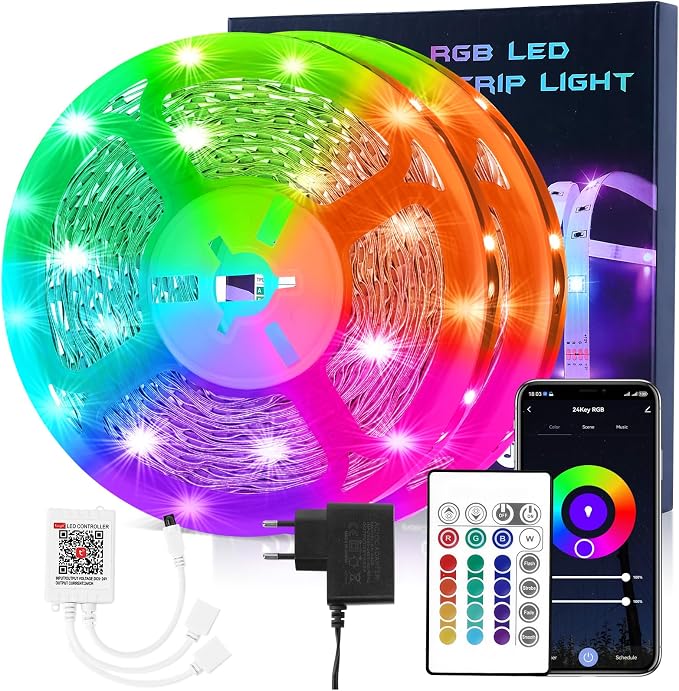 HOVVIDA 20M WiFi LED Strip, Compatible with Alexa and Google Home, 30 LEDs/Metre, 600 LED, RGB 24V Strip, APP and Remote Control, Music Mode, LED for Bedroom, Living Room, Kitchen, Bedroom, Bar, Party - Image 1