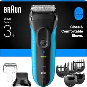 Braun Men's Electric Razor Series 3 3010BT, Blue, Waterproof, Micro-Comb, Flexible Blades for Shaving the Face, 5 Combs, Shaving Set with Beard Trimmer Accessory - Image 1