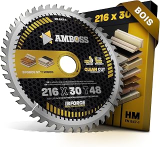 AMBOSS lame scie circulaire 216x30mm (bois) - lame de scie 216 avec 48 dents - lame scie circulaire Ø 216mm - compatible Bosch: GTS 635-216 Metabo: TS 216 Festool: KS 60. SYM 70. Festool. - Image 1