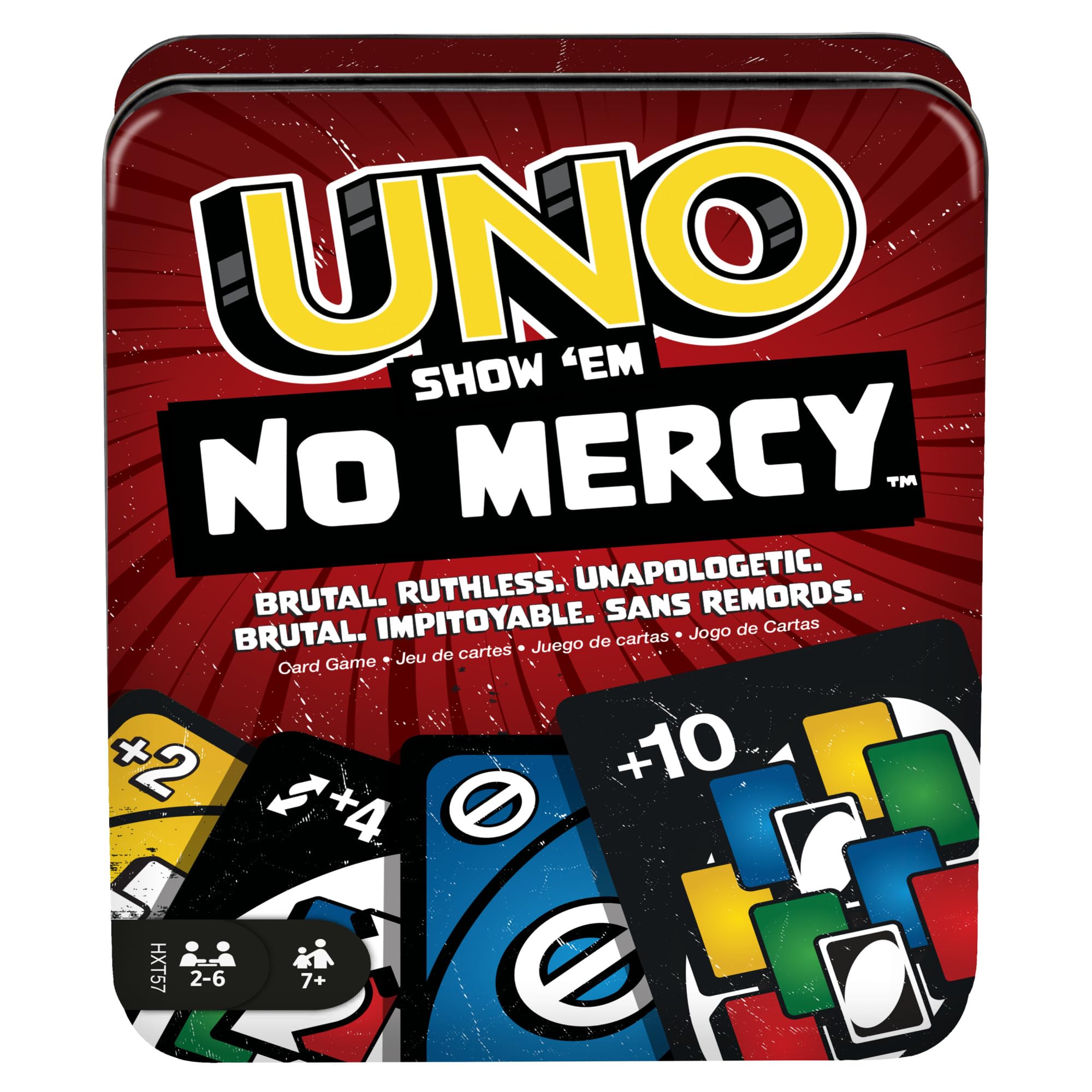 Mattel Games UNO No Mercy Card Game in Carry and Travel Box for Family Game Nights, with Special Rules and Stronger Penalties, HXT57 - Image 1
