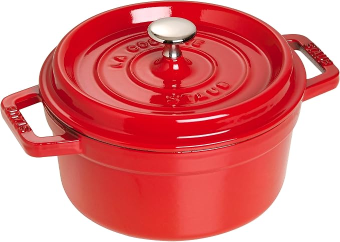 STAUB Enamelled Cast Iron Casserole Dish with Lid, Suitable for All Heat Sources Including Induction, 7 to 8 People, Round, 30 cm, 8.34 L, 8.9 kg, Cherry - Image 1