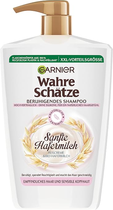 Garnier Wahre Schätze Soothing Shampoo with Soft Oat Milk XXL, Soothing and Moisturizing, for Sensitive Hair and Sensitive Scalp, Maxi Size 1000 ml - Image 1