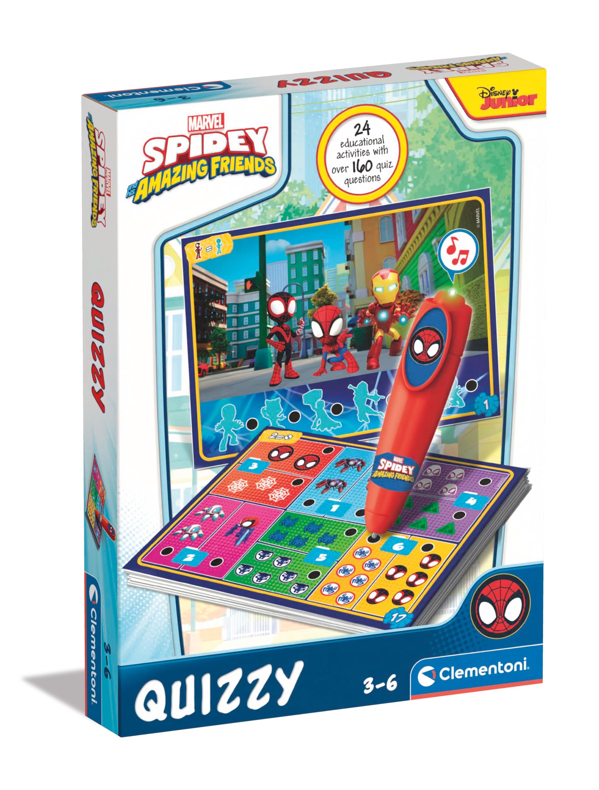 Clementoni - 24 Educational Activities Quizzy Marvel Spidey Amazing Friends - Kids 3-6 Years, Sensory Learning Toy - Quiz Shapes, Colors, Numbers - Image 1
