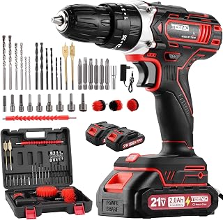 TEENO Perceuse Visseuse Sans Fil 21V Pour Batterie Makita 2 Batteries 2.0Ah,45Nm Max Perceuse Percussion Sans Fil,39 Accessoires et Valise,25+3 RéGlages de Couple,3 brosses de nettoyage,2 Vitesses,LED - Image 1