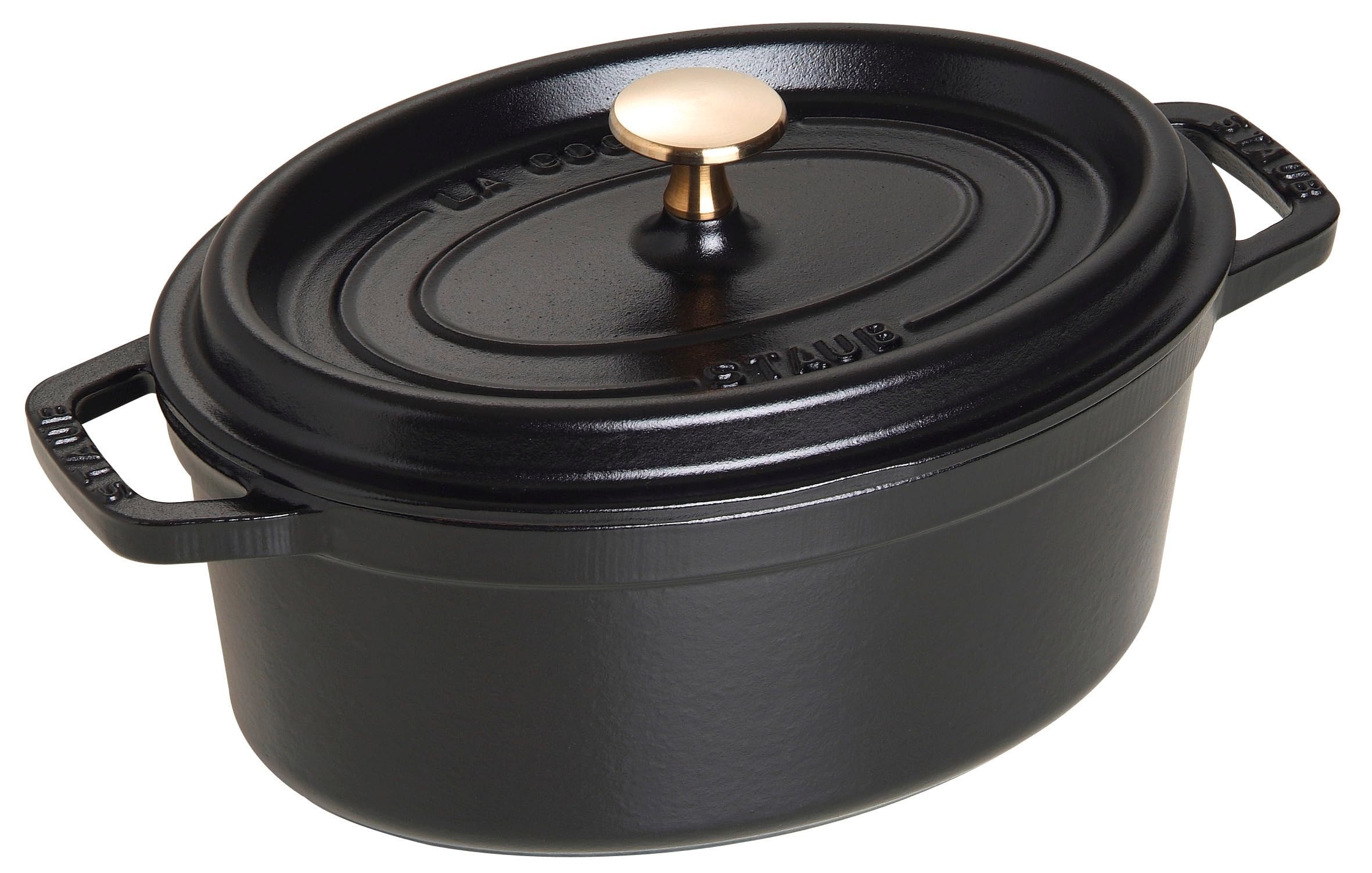 STAUB Enamelled Cast Iron Casserole Dish with Lid, Suitable for All Heat Sources Including Induction, 2 People, Oval, 23 cm, 2.35 L, 3.9 kg, Matte Black - Image 1
