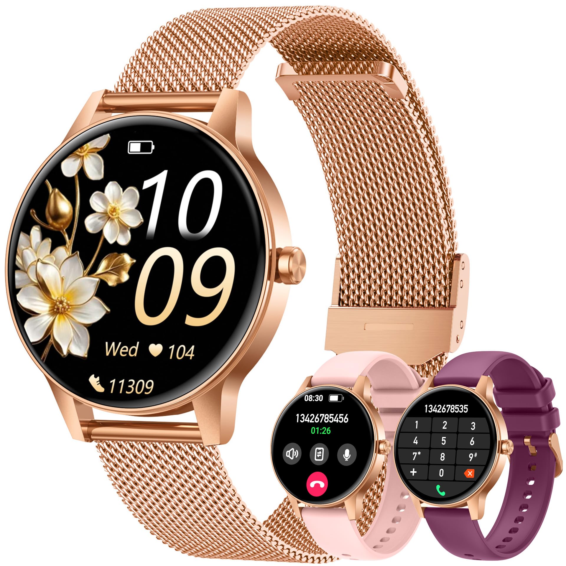 Montre Connectée Femme avec Appel Bluetooth: 1.27" Smartwatch avec Fonction Féminine Cardiofréquencemètre SpO2 Sommeil Montre 100+ Mode Sport Montre IP68 Fitness Podomètre Compatible pour Android iOS - Image 1