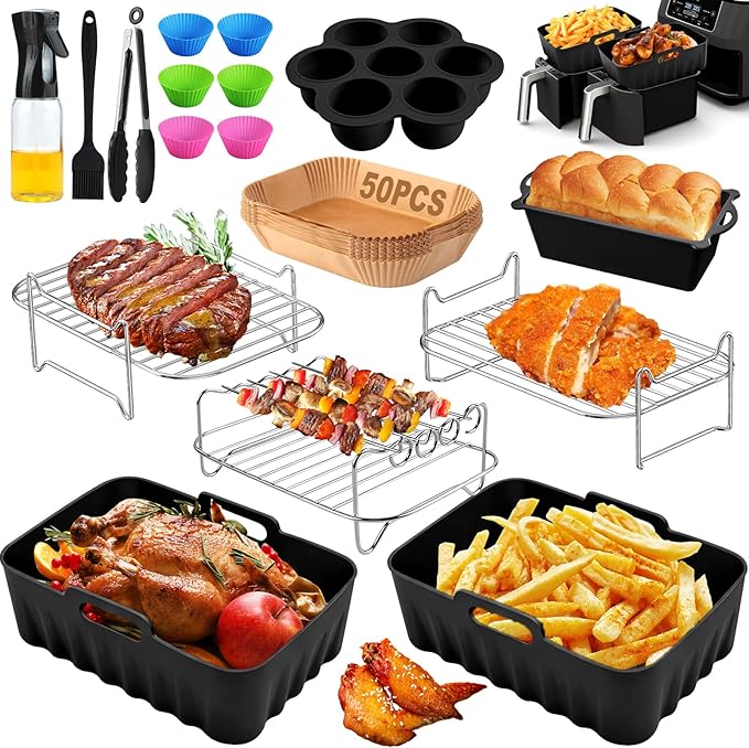 Air Fryer Silicone Mould for Ninja Foodi MAX Dual Zone Air Fryer AF400EU, AF300EU 7.6-9.5L, Air Fryer Accessories with Rack Racks, Cake Mould, Bread Pan - Image 1