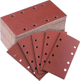 50 Pieces Sanding Paper 93 x 185 mm, 40/60/80/120/240 Grits Rectangular Hook and Loop Sanding Sheets with 8 Holes for Rectangular Sanders and Bosch Sanders - Image 1