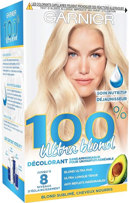 Garnier 100% Ultra Blond Bleaching Kit without Ammonia – Maximum Lightening – Anti-Straw Effect - Image 1