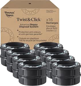 Tommee Tippee Original Twist & Click Nappy Bin Refills, Exclusive Pack of 16, Quick Refill and Economy Pack (Packaging May Vary) - Image 1