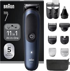Braun Series 7 All-in-One Clipper, 11-in-1 Kit, ProBlade AutoSense, 120 Min Runtime, SkinGuard Protection, Gradient Beard, Convenient AquaGrip Handle Underwater, AIO7540, Blue - Image 1
