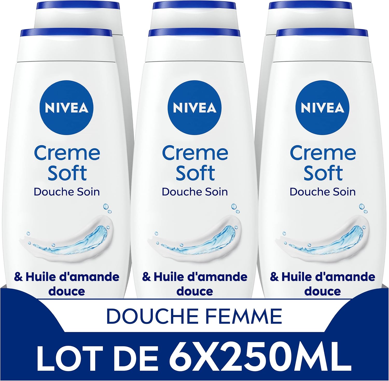 NIVEA Lot Crèmes douche Soin (6 x 250 ml), enrichie à la Vitamine C & E et Huile d'Amande douce, Soin corps hydratant qui nettoie respecte et renforce le microbiome pour peaux sèches - Image 1